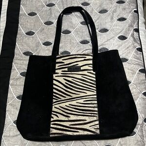 JANE MARIE cow hair on suede leather Black and White Zebra Print Tote